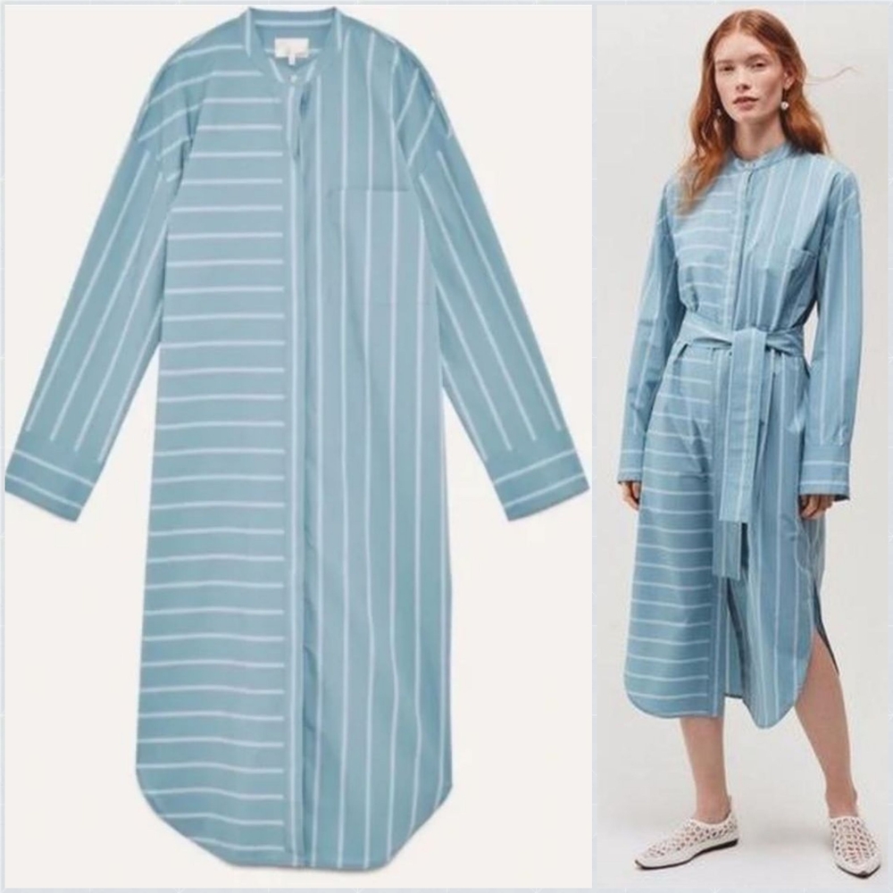 Aritzia Le Fou (Wilfred) Blue Striped Shirt Dress